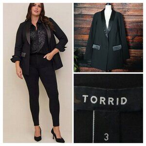 Torrid Blazer Jacket Plus Size 3 3X 22/24 Black Satin Trim 2 Button Lined